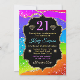 Glamour Regenbogen Alkohol Tinte Agate Geburtstag Einladung