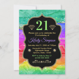 Glamour Regenbogen Alkohol Tinte Agate Geburtstag Einladung