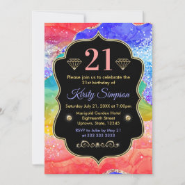 Glamour Regenbogen Alkohol Tinte Agate Geburtstag Einladung