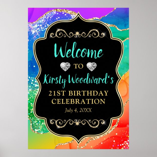 Glamour Regenbogen Alkohol Tinte Agate Geburtstag Poster (Vorne)
