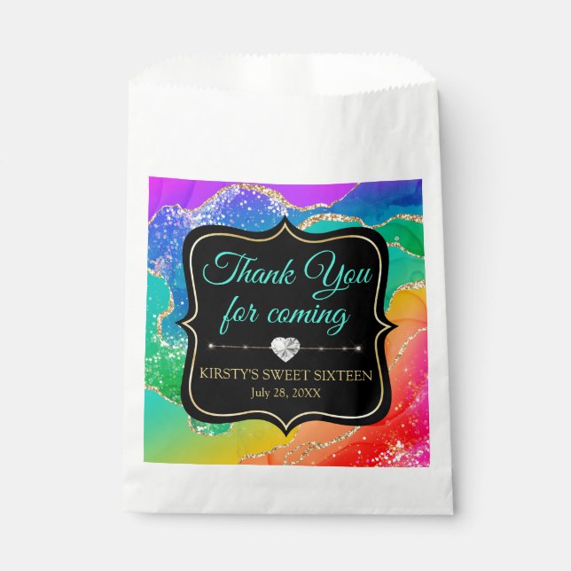 Glamour Regenbogen Alkohol Tinte Agate Sweet 16 Geschenktütchen (Vorderseite)