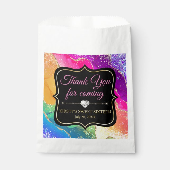 Glamour Regenbogen Alkohol Tinte Agate Sweet 16 Geschenktütchen (Vorderseite)