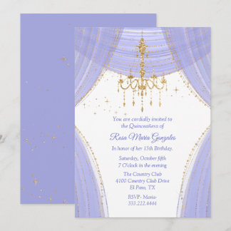 Glamour Regency Blue und Gold Quinceñera Invit Einladung