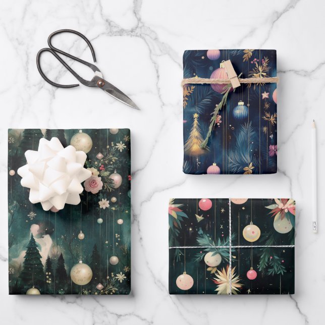 Glamour Retro Bauble Gift Wrap Geschenkpapier Set (Vorderseite)