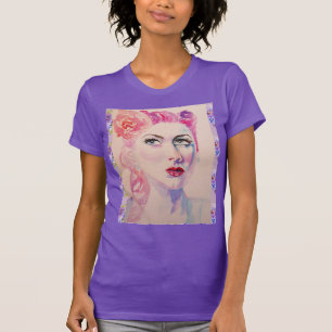 Glamour Retro Frau Vintag Lila Wasserfarbe T-Shirt