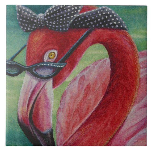 Glamour Retro Pink Flamingo Kunst, Dichtung und Mu Fliese (Vorderseite)
