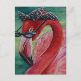 Glamour Retro Pink Flamingo Kunst, Dichtung und Mu Postkarte