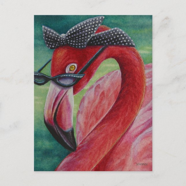 Glamour Retro Pink Flamingo Kunst, Dichtung und Mu Postkarte (Vorderseite)