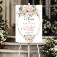 Glamour-Rosa Blumen Grün Gold Brautparty Willkomme