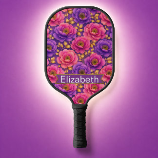 Glamour Rosa und Lila Blumen Personalisiert Pickleball Schläger