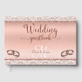 Glamour Rose Gold Damask Metallische Hochzeit Gästebuch