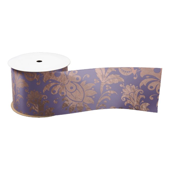 Glamour Rose Gold Foil and Lavendel Floral Satinband (Spule)