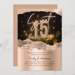 Glamour Rose Gold Foil Glitzer Quinceanera 15. Einladung