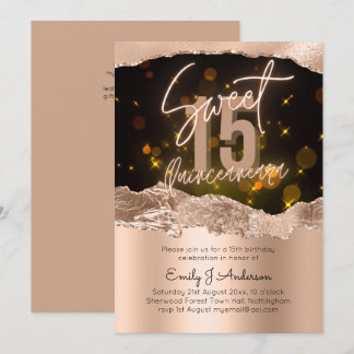 Glamour Rose Gold Foil Glitzer Quinceanera 15. Einladung