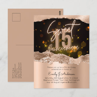 Glamour Rose Gold Foil Glitzer Quinceanera 15. Postkarte
