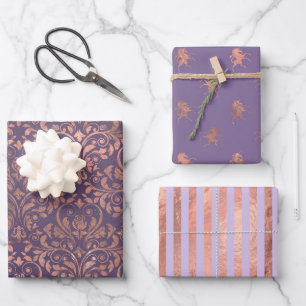 Glamour Rose Gold Foil und Lavendel Muster Geschenkpapier Set