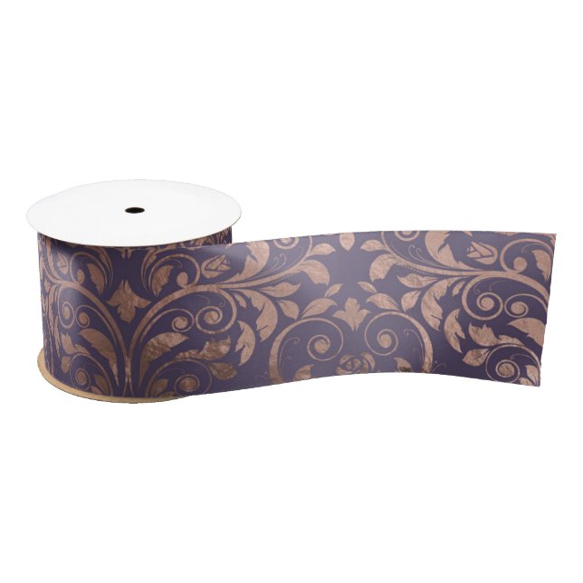 Glamour Rose Gold Found Lavendel Damask Satinband (Spule)
