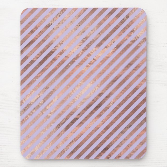 Glamour Rose Gold Found Lavendel Streifen Mousepad (Vorne)