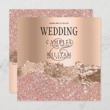 Glamour Rose Gold Glitzer Foil Wedding Invitati