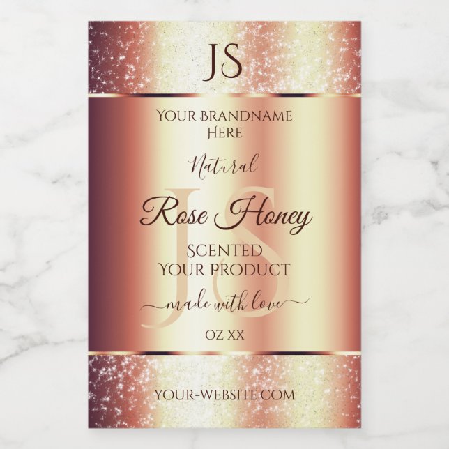 Glamour Rose Gold Glitzer Initial Product Label Lebensmitteletikett (Einzelnes Label)