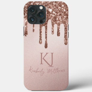 Glamour Rose Gold Glitzer Monogram Initials Case-Mate iPhone Hülle