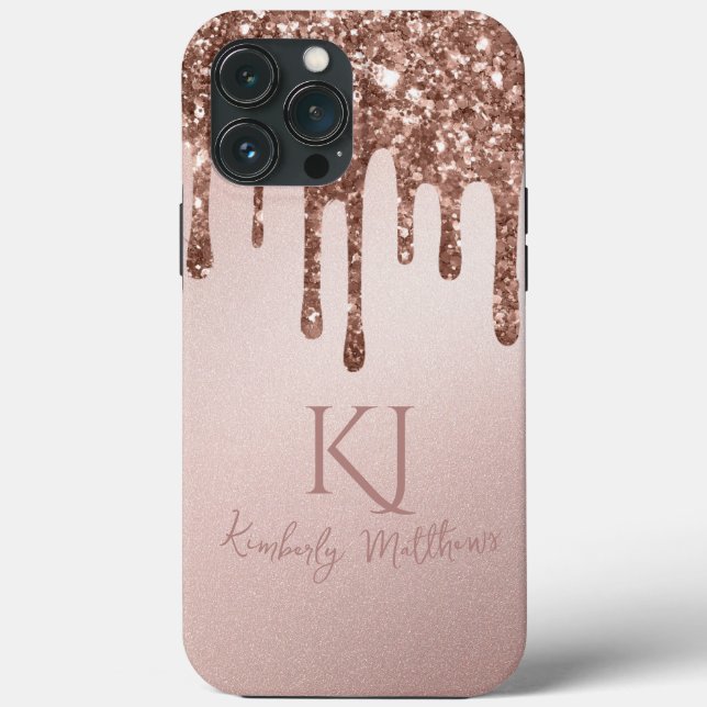 Glamour Rose Gold Glitzer Monogram Initials Case-Mate iPhone Hülle (Rückseite)