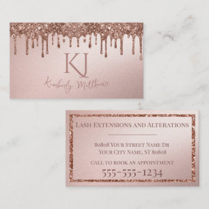 Glamour Rose Gold Glitzer Monogram Initials Visitenkarte