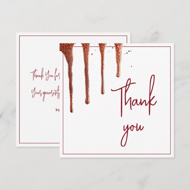 Glamour Rose Gold Glitzer Tropfen Sweet 16 Geburts Dankeskarte (Vorne/Hinten)