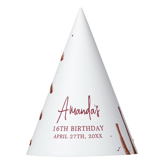 Glamour Rose Gold Glitzer Tropfen Sweet 16 Geburts Partyhütchen (Vorderseite)