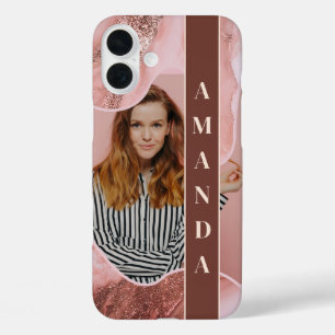Glamour Rose Gold Marble Shine Foto iPhone 16 Plus Hülle
