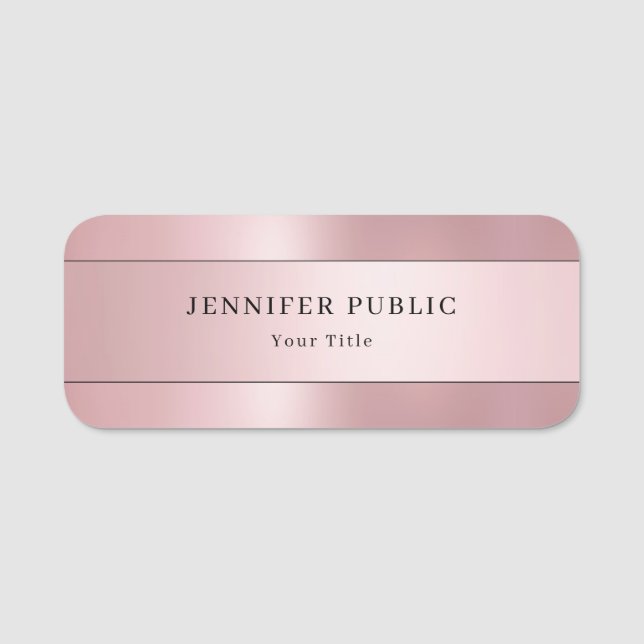 Glamour Rose Gold Moderne Elegante Vorlage gerunde Namensschild (Vorderseite)