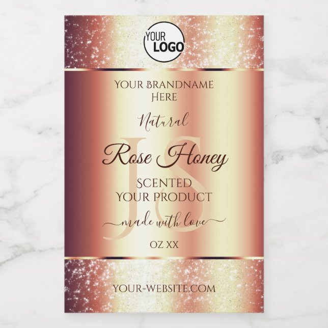 Glamour Rose Gold Product Labels Initials Logo Lebensmitteletikett (Einzelnes Label)