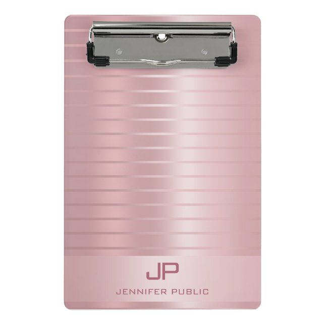 Glamour Rose Gold Template Modern Monogram Mini Klemmbrett (Vorderseite)