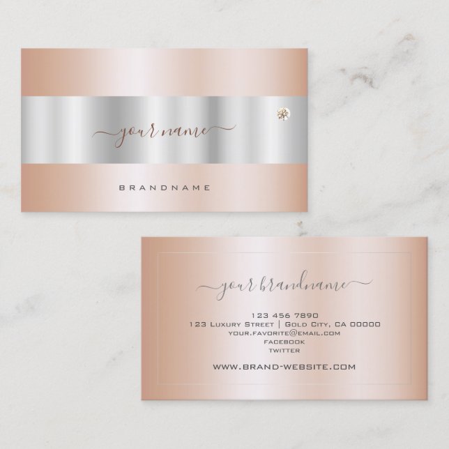 Glamour Rose Gold und Silber mit Imitaten Diamond Visitenkarte (Vorne/Hinten)