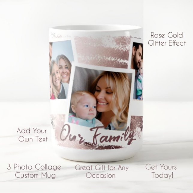 Glamour Rose Gold und White 3 Picture Collage Kaffeetasse (Von Creator hochgeladen)