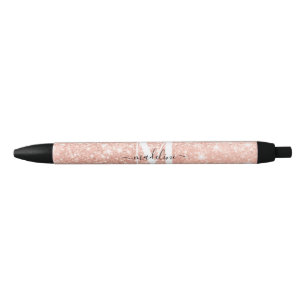 Glamour Rosegold Glitzer Elegantes Script Monogram Kugelschreiber
