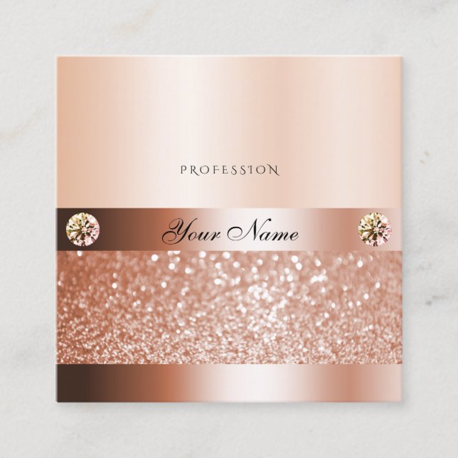 Glamour Rosegold Shimmery Glitzer Jewels Moderne Quadratische Visitenkarte (Vorderseite)