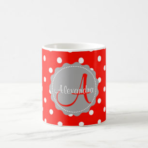 Glamour Rot-Weiße Polka Dot Monogramm Anfangsname Tasse