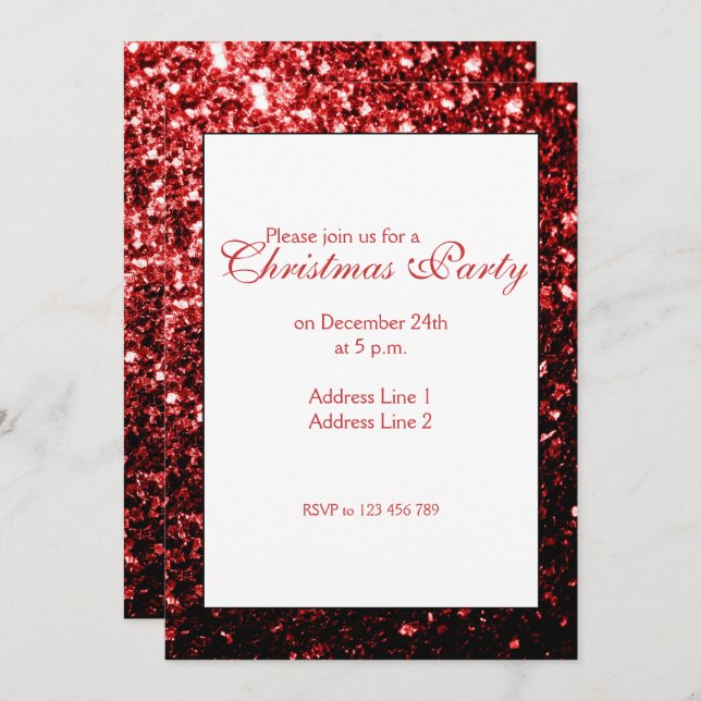 Glamour Rote Glitzern Weihnachten Party Einladung (Vorne/Hinten)