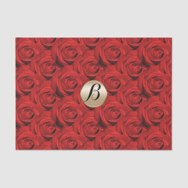 Glamour Rote Rosen Gold Monogram Elegant Moderne Seidenpapier (Vorderseite)