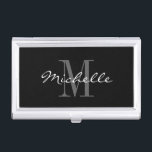 Glamour-Schwarz-weiß-Monogramm-Visitenkarte Visitenkarten Etui<br><div class="desc">Glamour Schwarz-Weiß-Monogramm Visitenkartengehäuse für Unternehmen. Stilvolle Schrift-Typografie-Vorlage mit Namen Anfangsbuchstaben. Geben Sie Ihren eigenen personalisierten Namen oder Firmennamen ein. Individueller Biz Kartenhalter für Unternehmer. Klassisches Design für berufliche Männer und Frauen.</div>