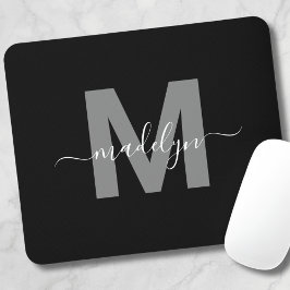 Glamour Schwarz-weiß Name Monogram Mousepad