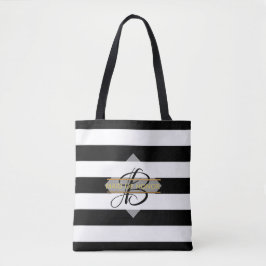 Glamour Schwarz-weiß Strip MONOGRAM Tote Bag