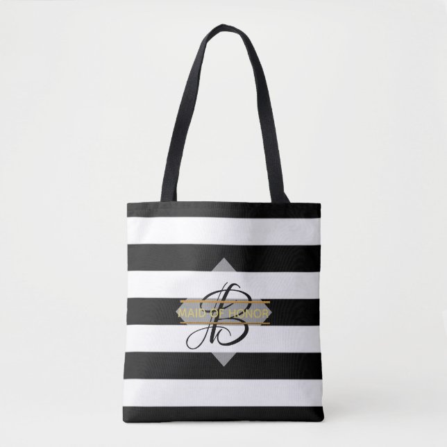 Glamour Schwarz-weiß Strip MONOGRAM Tote Bag (Vorderseite)