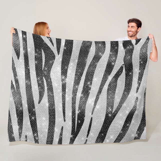 Glamour Schwarz-weißer Funkelnd Glitzer Zebra Stri Fleecedecke (Beispiel)