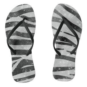Glamour Schwarz-weißer Funkelnd Glitzer Zebra Stri Flip Flops