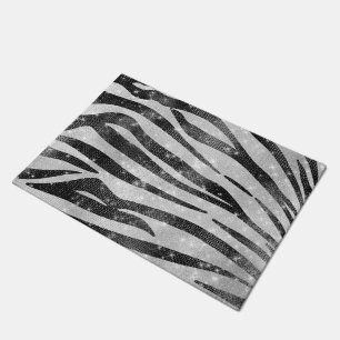 Glamour Schwarz-weißer Funkelnd Glitzer Zebra Stri Fußmatte