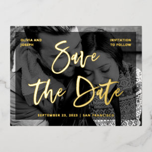 Glamour Script   Overlay und Foto Save the Date Folie Einladungspostkarte