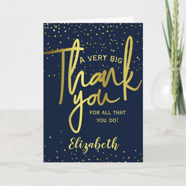 Glamour sehr Big Vielen Dank Navy Gold Dankeskarte (Vorderseite)