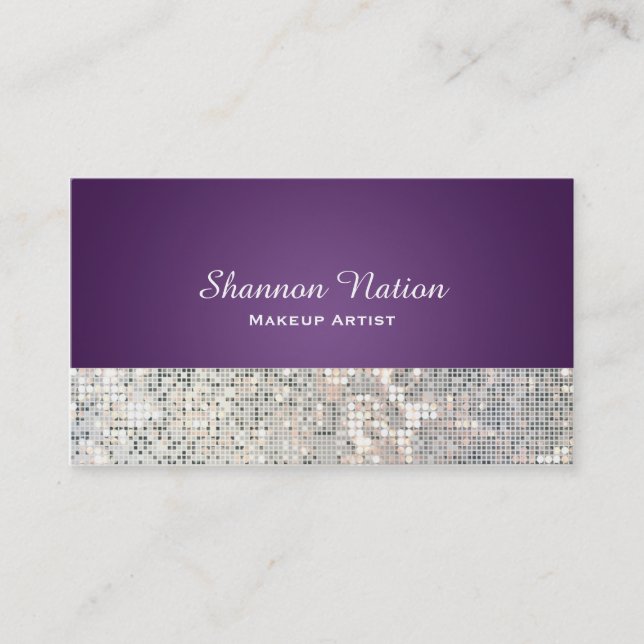 Glamour Sequin Glitzer Lila Glam Business Card Visitenkarte (Vorderseite)